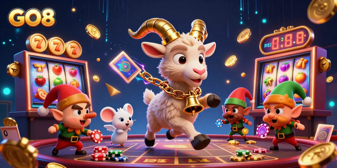 GO8's festive horror casino scene featuring a Krampus goat and elf gremlins in action.