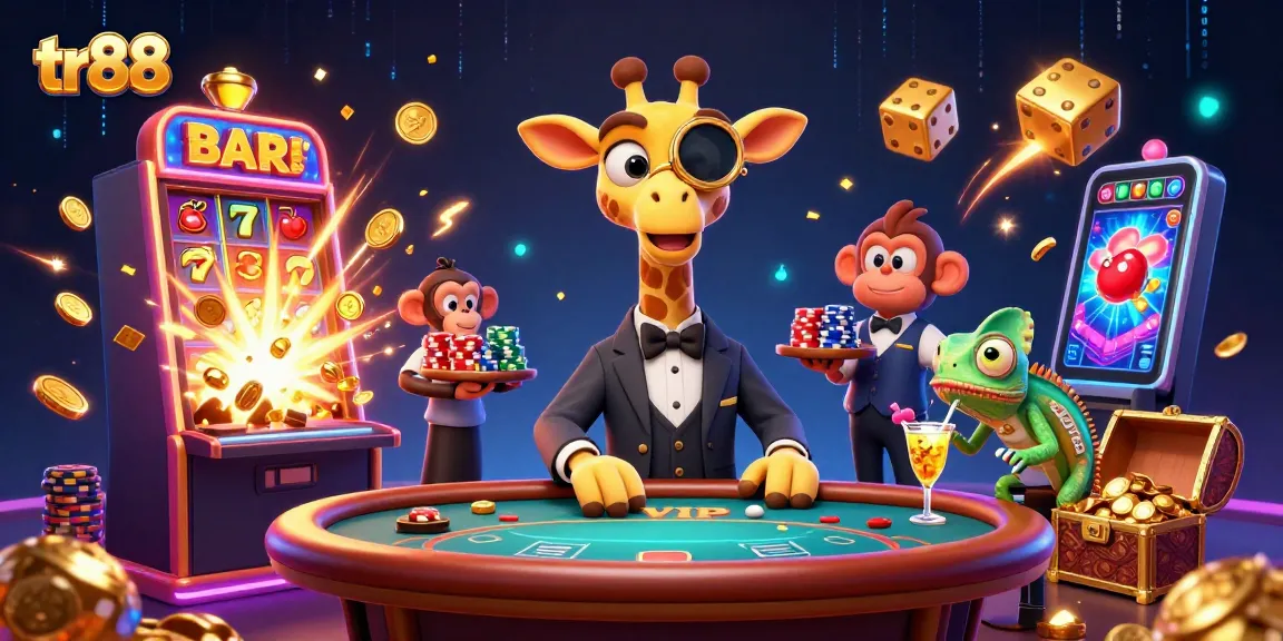 Experience high-stakes gaming with tr88 as a giraffe and monkey bring lively action to a dazzling casino