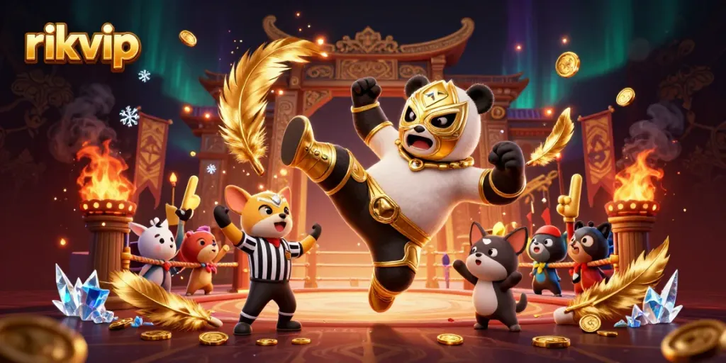 Experience rikvip's thrilling action with lively cartoon characters at a vibrant casino setting.