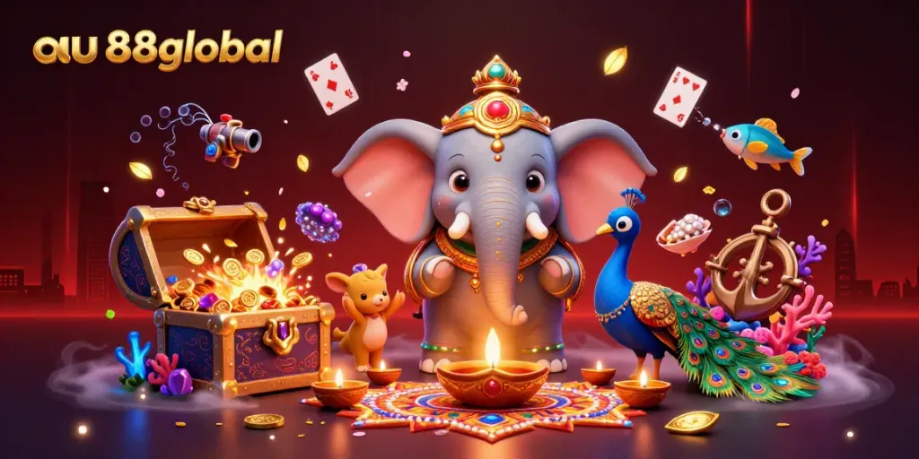 Experience the thrill of games at au88global with vibrant casino elements and a Diwali theme
