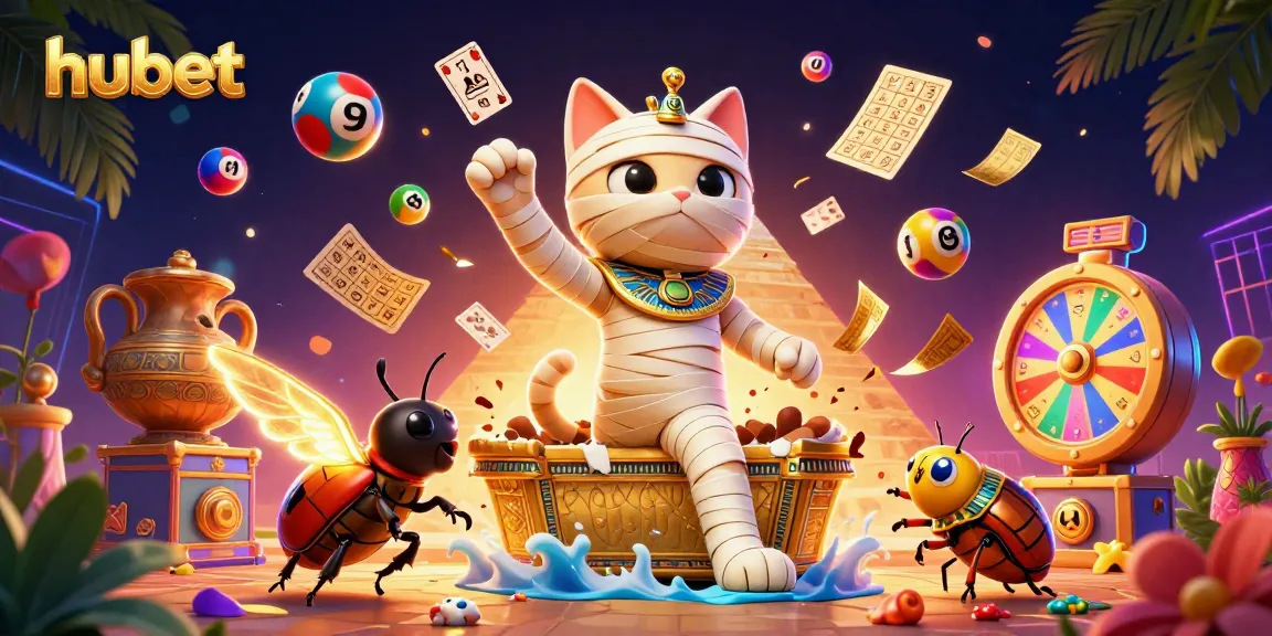 Engage with hubet's thrilling casino experience, featuring a magical mummy and vibrant lottery elements.