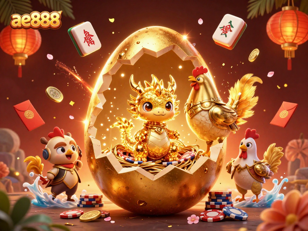 Engage with ae888's vibrant casino world featuring a golden dragon and dynamic gaming elements.