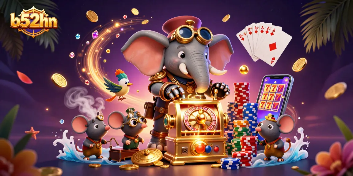 Experience thrilling gameplay with b52hn's captivating steampunk casino scene, showcasing vibrant slot action.