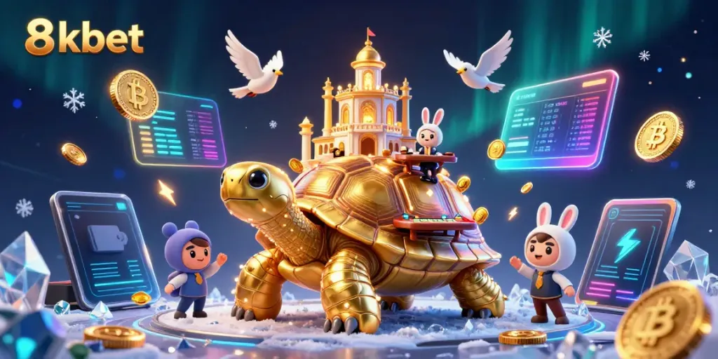 Experience thrilling gaming adventures at 8xbet with an imaginative casino scene featuring a golden tortoise.
