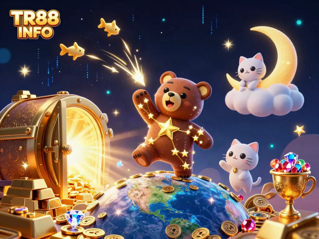 Experience the thrill of TR88 INFO with a vibrant casino scene featuring a constellation bear and treasures.