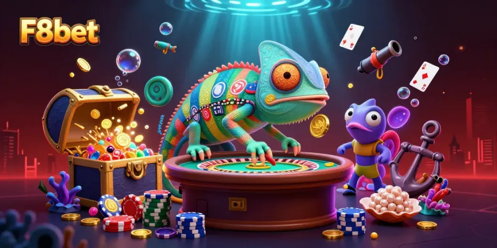 Experience thrilling gameplay at F8bet with vibrant casino elements and golden treasures.
