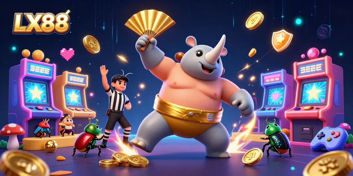 Experience winning fun at LX88 with dynamic gaming action and colorful characters in this illustration.