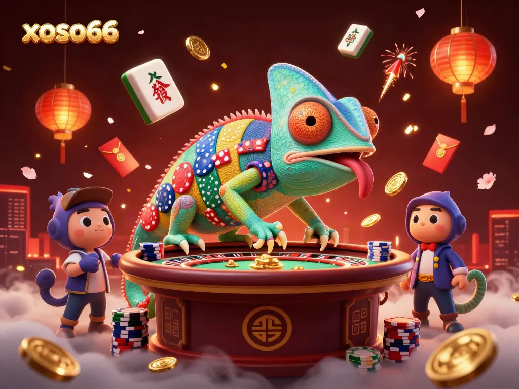 Experience thrilling casino excitement with xoso66 as colorful chameleon owner oversees the action.