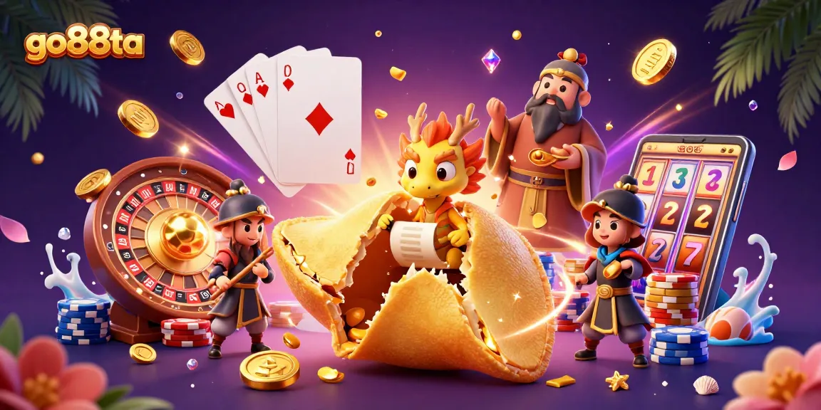 Engage with go88ta for thrilling gaming action featuring a golden fortune cookie and dynamic casino elements.