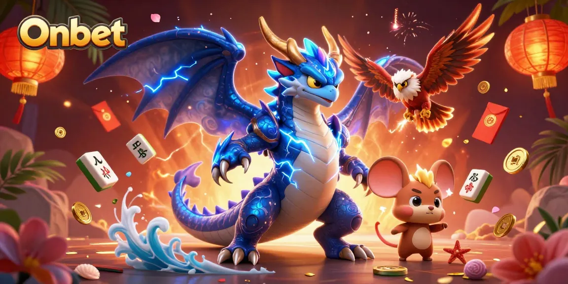 Experience thrilling gameplay at Onbet with a dynamic scene showcasing fantasy characters and festive casino elements.