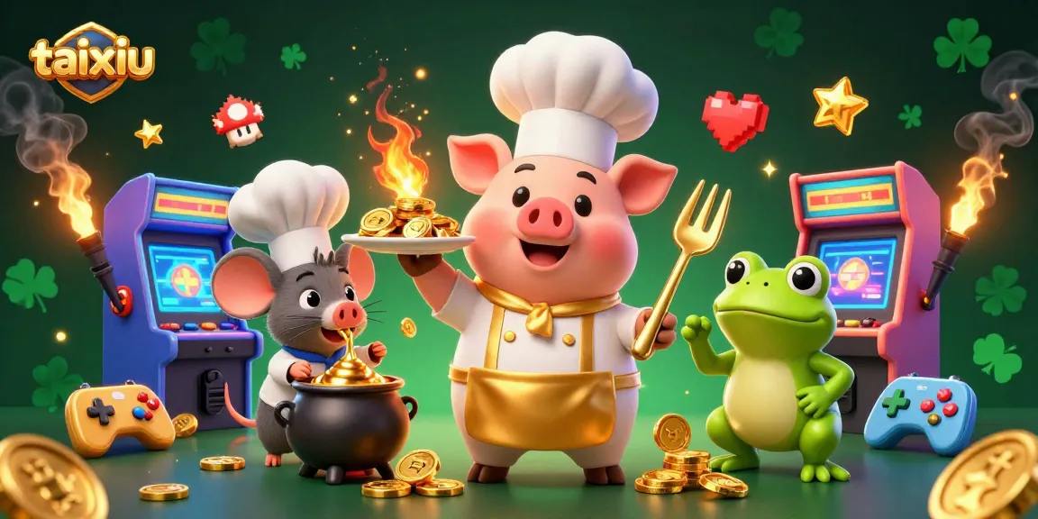Engage in taixiu with vibrant cartoon characters and gold coin elements enriching the scene.