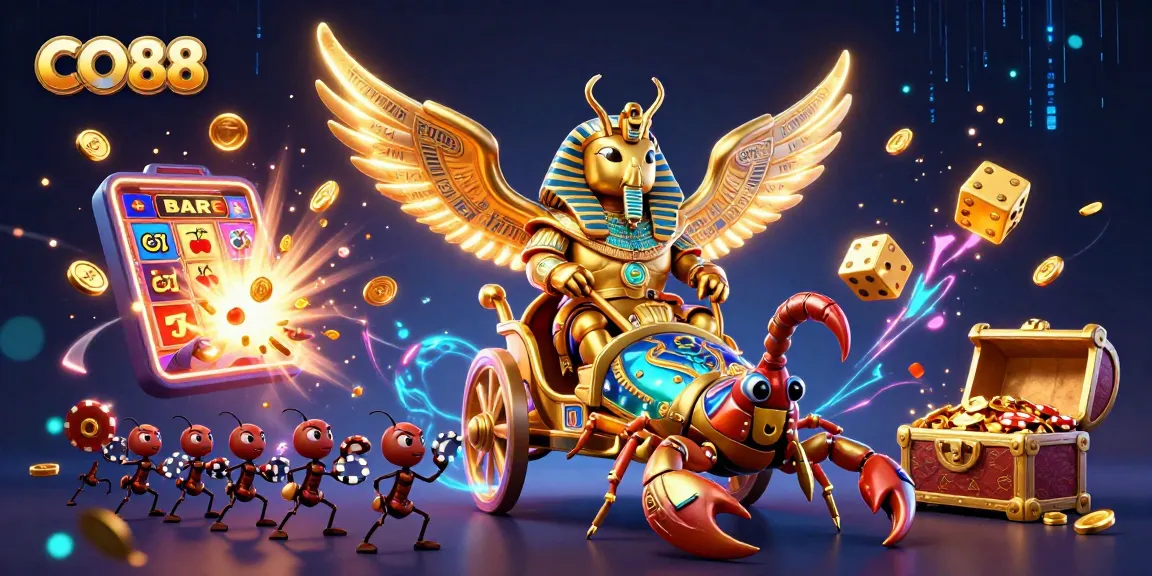 Experience CO88's thrilling casino world with vibrant characters and jackpot elements in an enchanting scene.