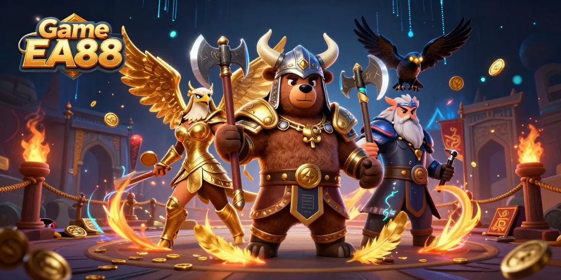 Engage with the thrilling Game EA88 on a vibrant, action-packed 3D casino scene.