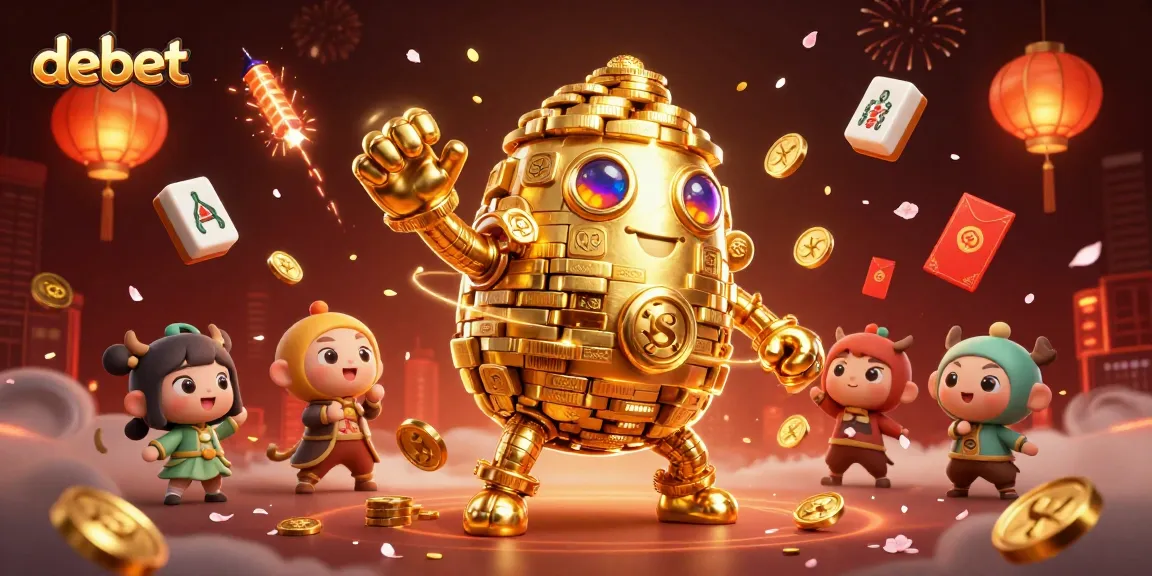 Experience exhilarating debet gaming with an ancient golden golem amidst dynamic casino elements in a vibrant scene.
