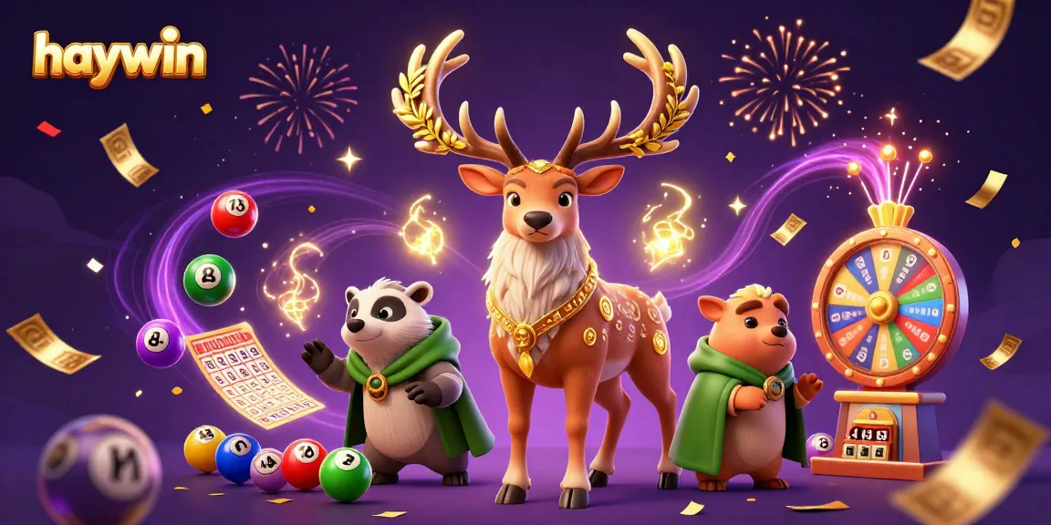 Experience winning thrills with Haywin in this vibrant 3D casino illustration featuring lottery action.