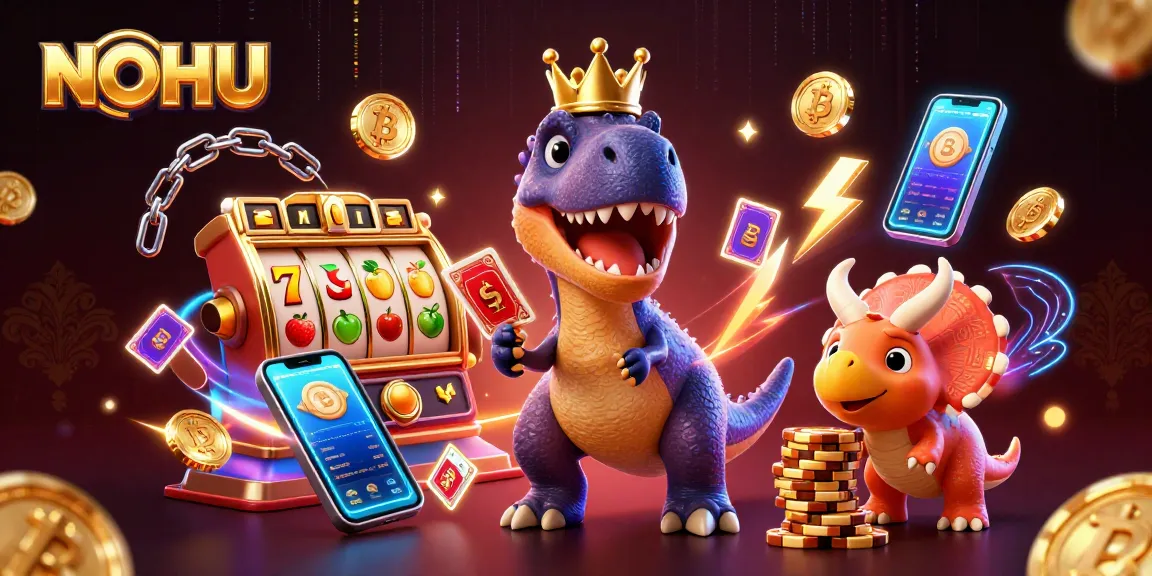 Play exciting games at NOHU with a dinosaur dealer shuffling cards and stacking chips.