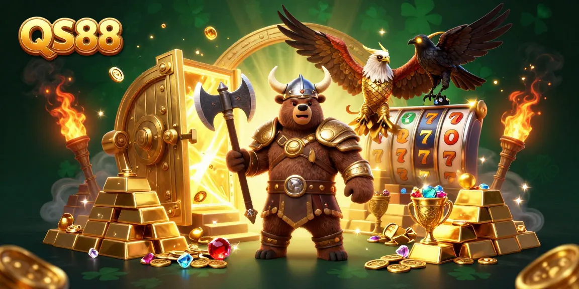 Engaging players at QS88, experience thrilling slot games with vibrant treasure and dynamic characters.