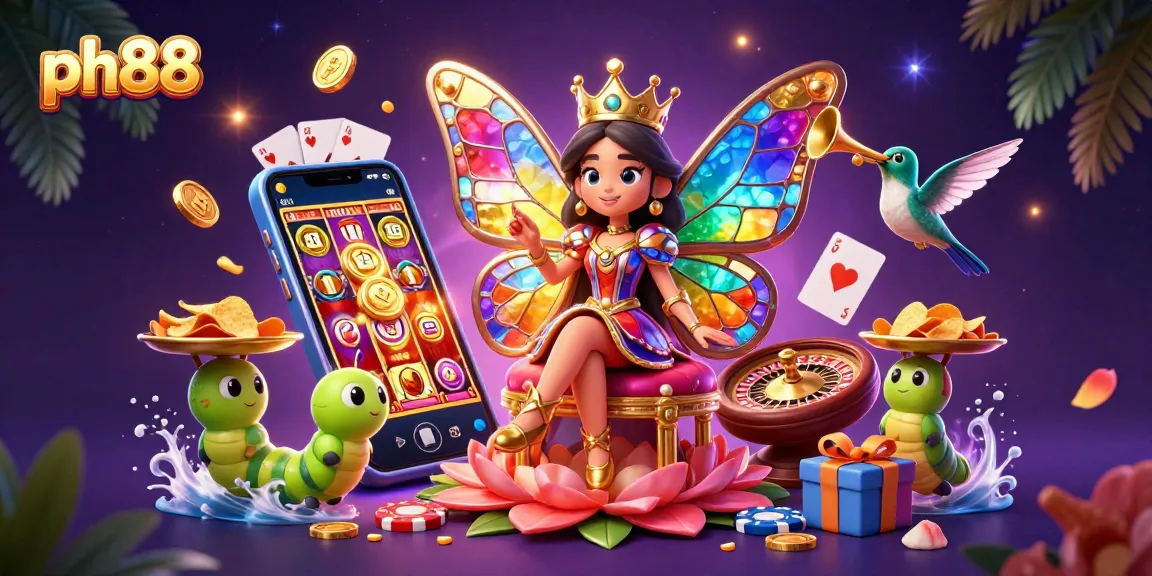 Experience the vibrant energy of ph88 with butterfly queen and casino elements in a dynamic gaming scene.