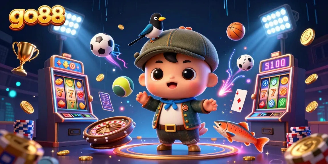 Engage in thrilling gameplay with go88, featuring neon-lit casino elements and playful characters.