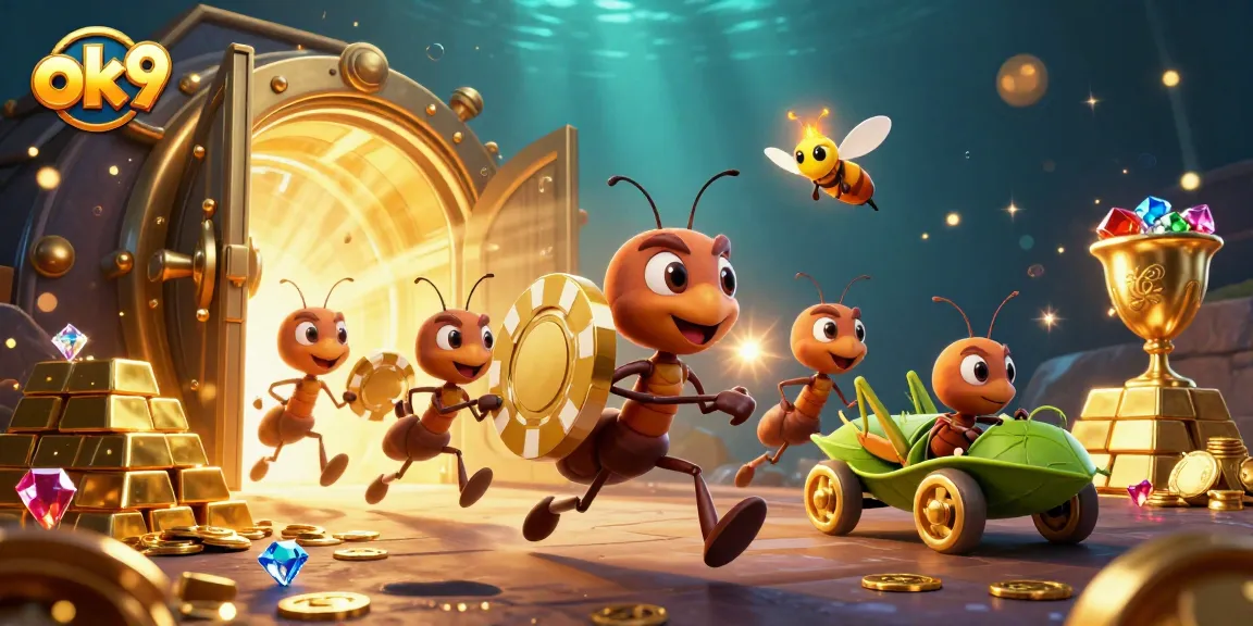 Engage with ok9's thrilling golden heist featuring cartoon ants in a dynamic casino adventure.