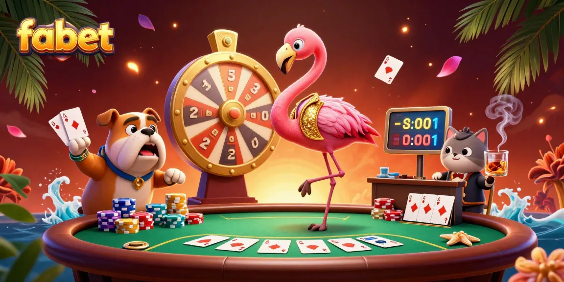 Engage with fabet's exciting gameplay dynamics, featuring vibrant casino elements and energetic characters.