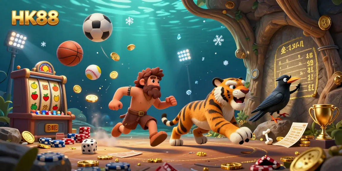 Engage in thrilling slots gameplay with HK88 at a dynamic prehistoric casino scene.