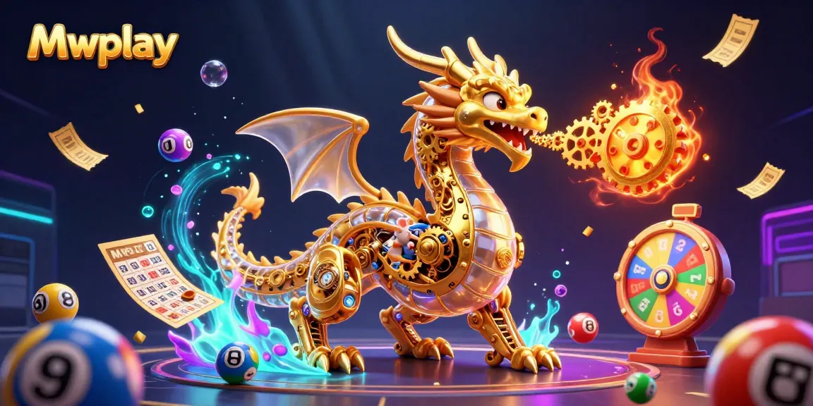Experience the excitement of Mwplay with a stunning 3D illustration featuring a golden dragon amidst vibrant casino elements.