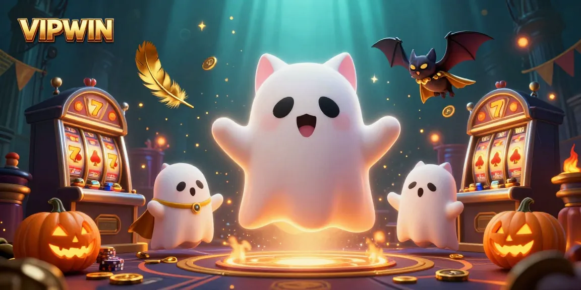 Experience exciting moments with VIPWIN's dynamic casino adventures featuring a ghost cat and vampire bat!