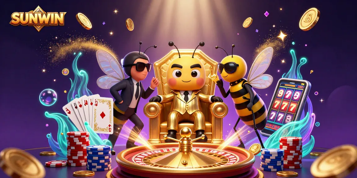 SUNWIN casino scene with a bumblebee mob boss, golden coins, and dynamic gaming elements