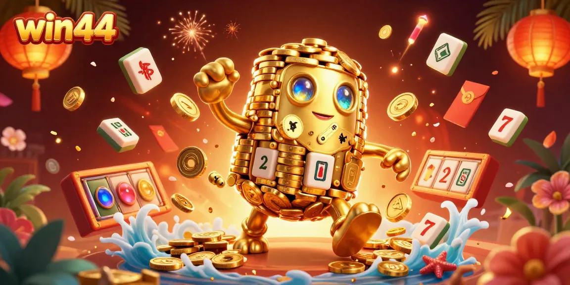 Experience the excitement at win44 with vibrant casino elements in a dynamic illustration.