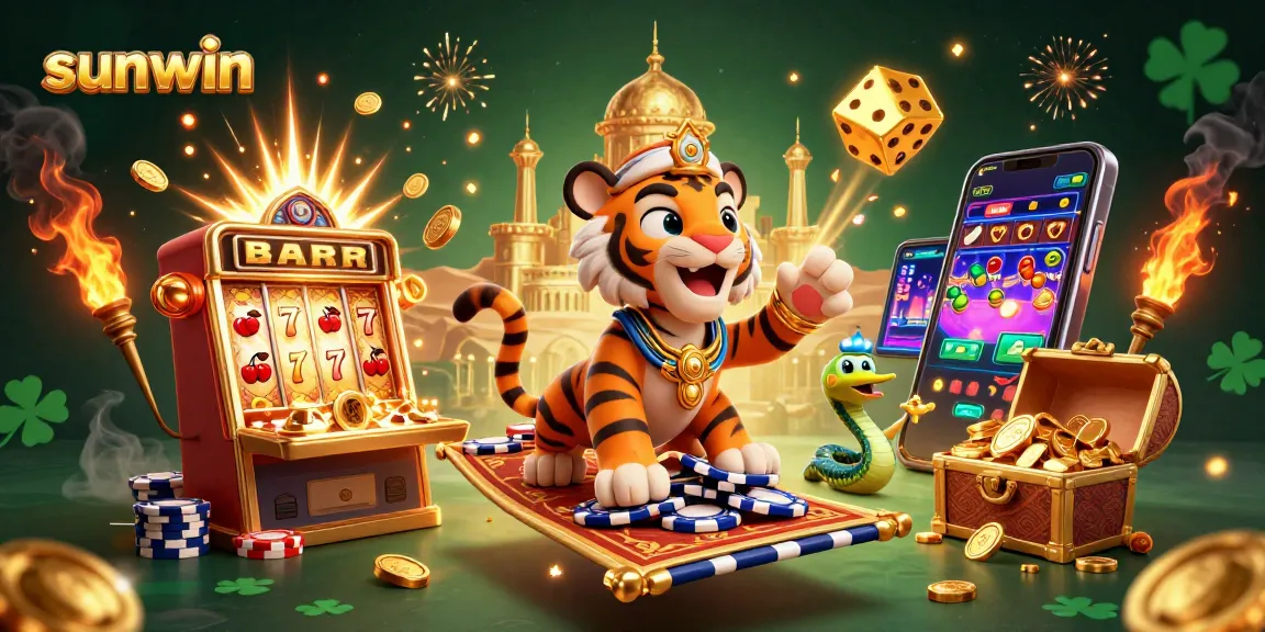 Experience thrilling action at Sunwin's vibrant casino scene filled with jackpot excitement and gaming elements.