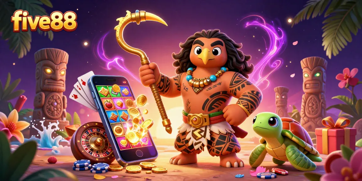 Engage with the dynamic world of five88 as a Maui-style demigod hawk and a turtle explore thrilling games.