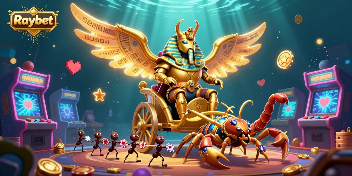 Engage with Raybet's vibrant casino world filled with golden scarabs and sparkling game elements.