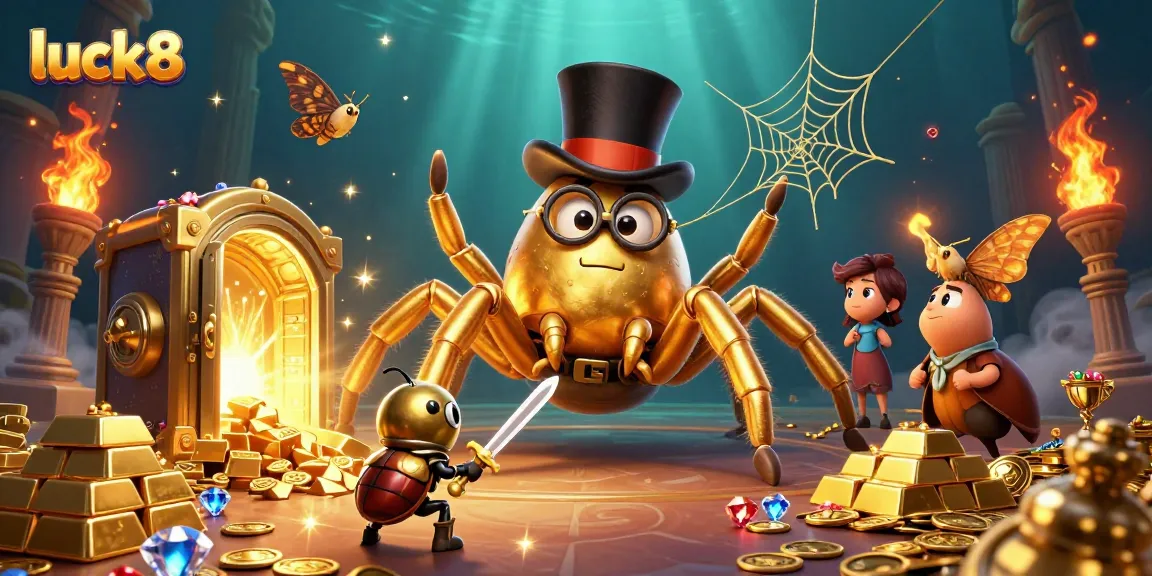 Engage with luck8's vibrant casino world as characters encounter treasures and adventure.