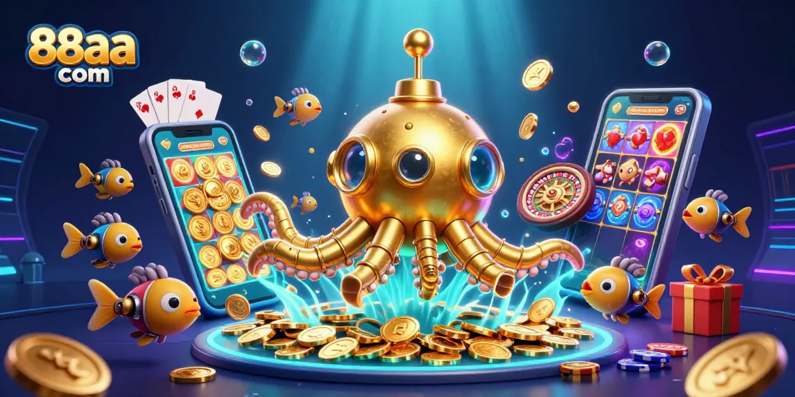 Engage in gaming excitement with 88aa com as a golden kraken submarine uncovers treasures.