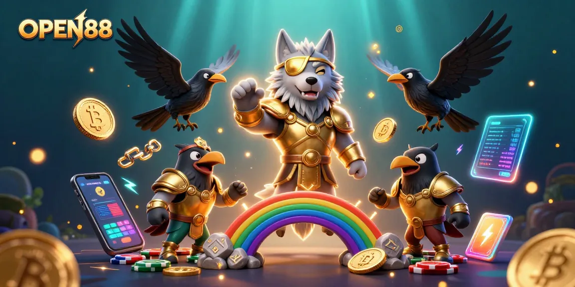 Experience OPEN88’s magical gaming journey with mythical characters and vibrant casino elements.