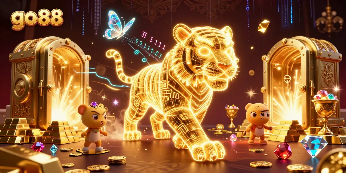 Experience the vibrant go 88 digital casino landscape with a glowing tiger and holographic elements.