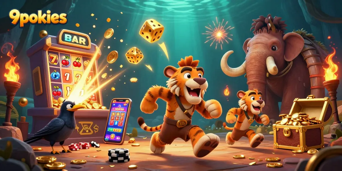 Experience thrilling action at 9pokies with a lively prehistoric casino featuring vibrant slot machines.