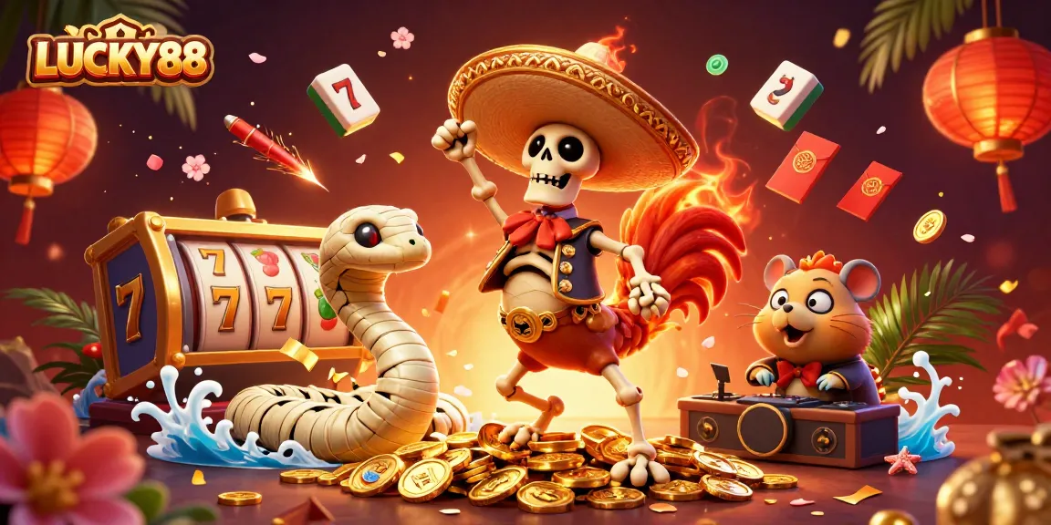 LUCKY88 enhances gaming excitement with a vibrant 3D casino illustration, showcasing lively characters and rich details.