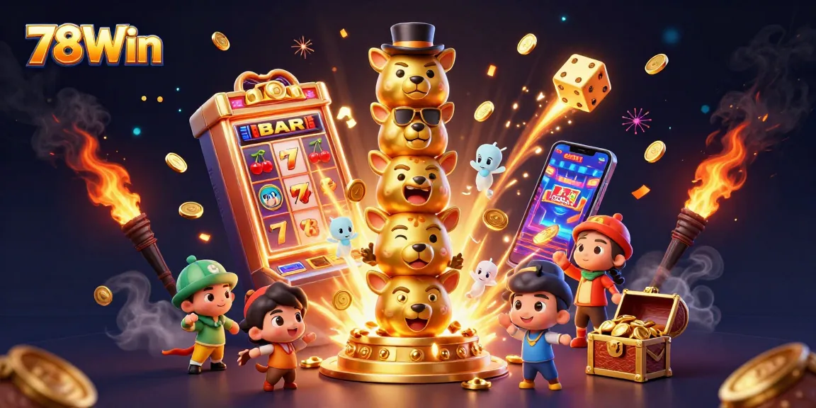 Engage with 78Win's vibrant casino experience featuring a golden totem pole and jackpot excitement.