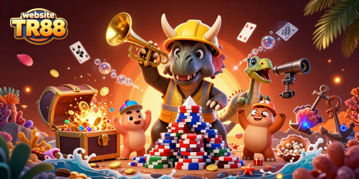 Experience excitement on the website TR88 with a vibrant 3D casino scene celebrating wins.