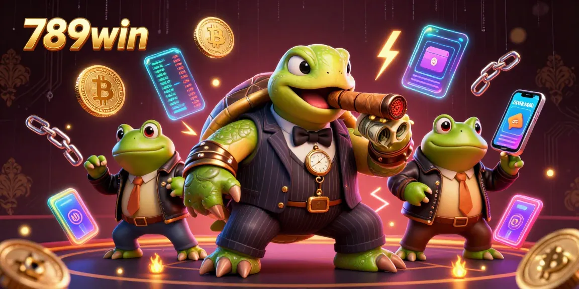 Enjoy thrilling crypto gaming with 789win, featuring a mobster turtle and bullfrog enforcers.