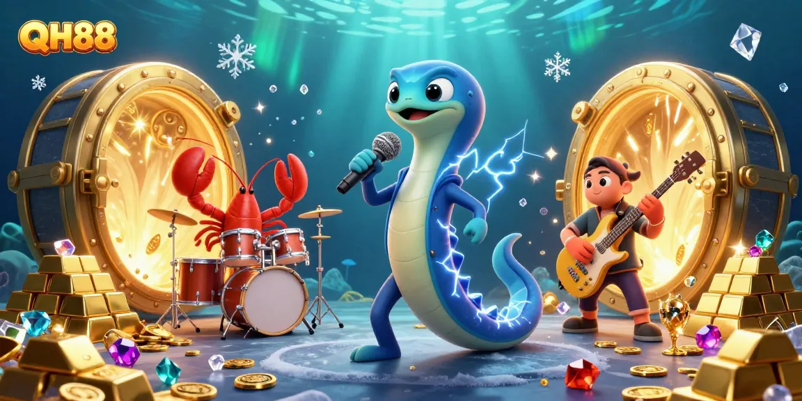 Experience exhilarating wins at QH88 with an electrifying underwater casino scene featuring vibrant characters.