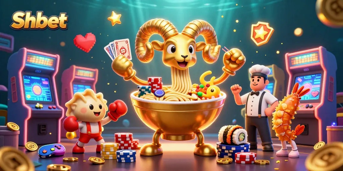 Join the fun at Shbet as the golden ramen bowl deals cards amidst vibrant casino chaos.