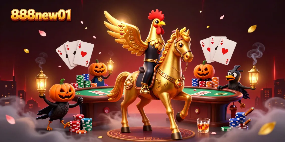 Experience 888new01 in a vibrant casino adventure with a golden rooster and exciting gaming elements.