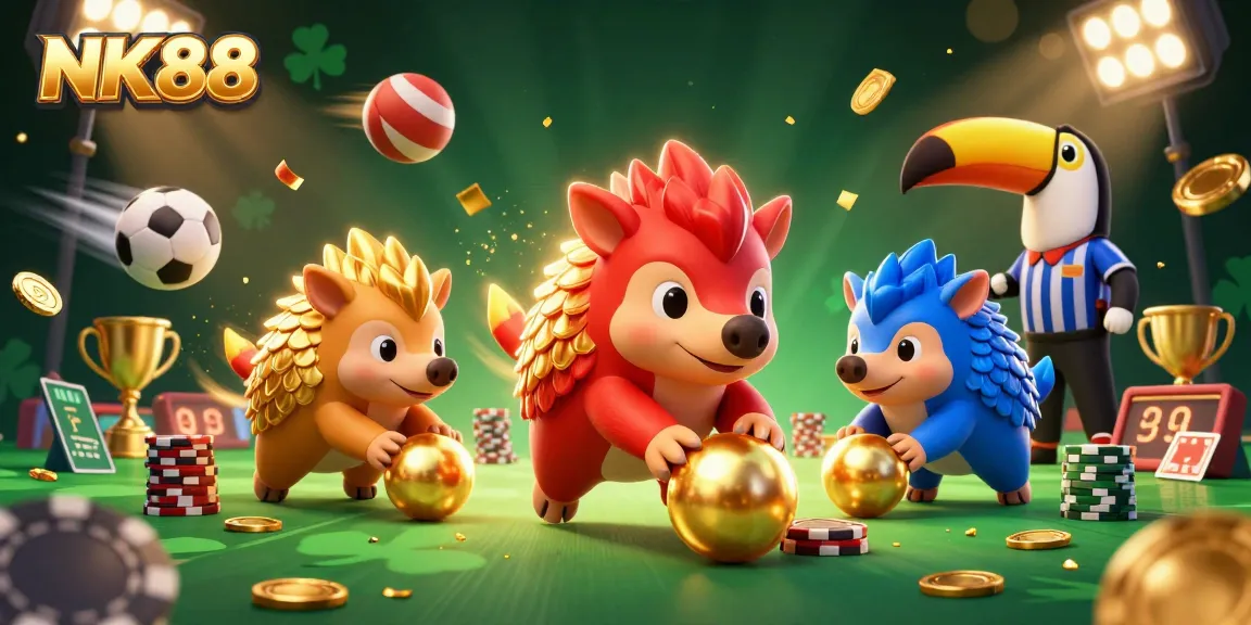 Experience the thrills of NK88 as rival pangolins compete in a vibrant casino scene filled with action.
