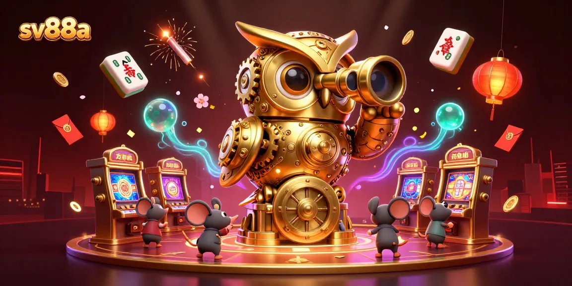 Experience vibrant gaming action at sv88a with a captivating illustration of a clockwork owl scanning a casino.